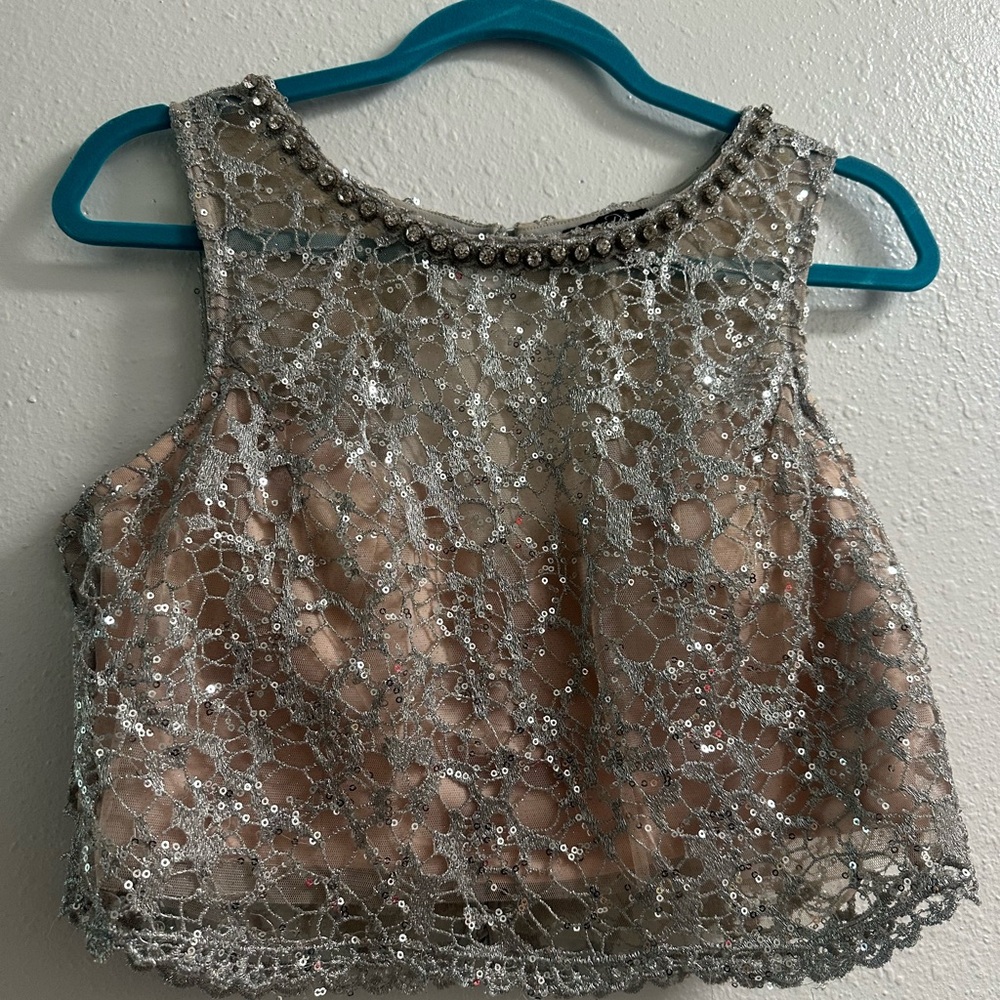 Love Reign Cream Tan Sequin Embellished Sleeveless Crop Top